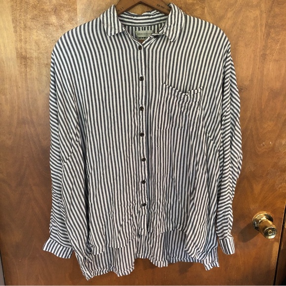 Urban Outfitters Tops - Urban Outfitters UO Oversized Grey Striped Button Down Lagenlook Nautical Shirt